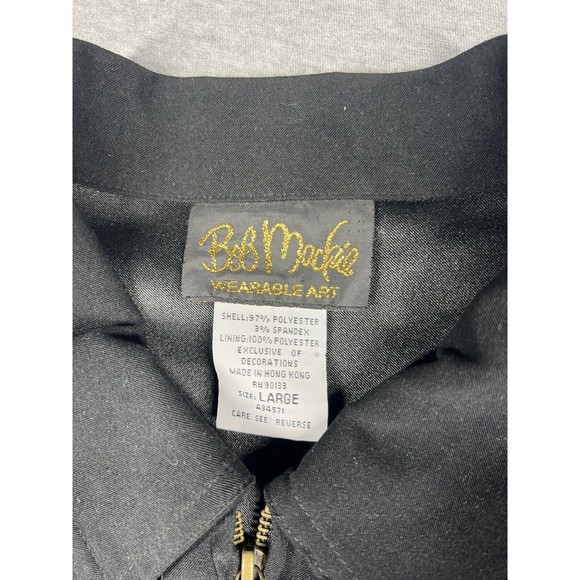 Vintage Bob Mackie Wearable Art Full Zip Black Jacket‎ Embroidered Large - Picture 2 of 5